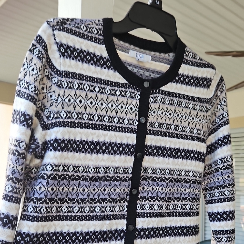 Croft & Barrow Black and White Patterned Cardigan